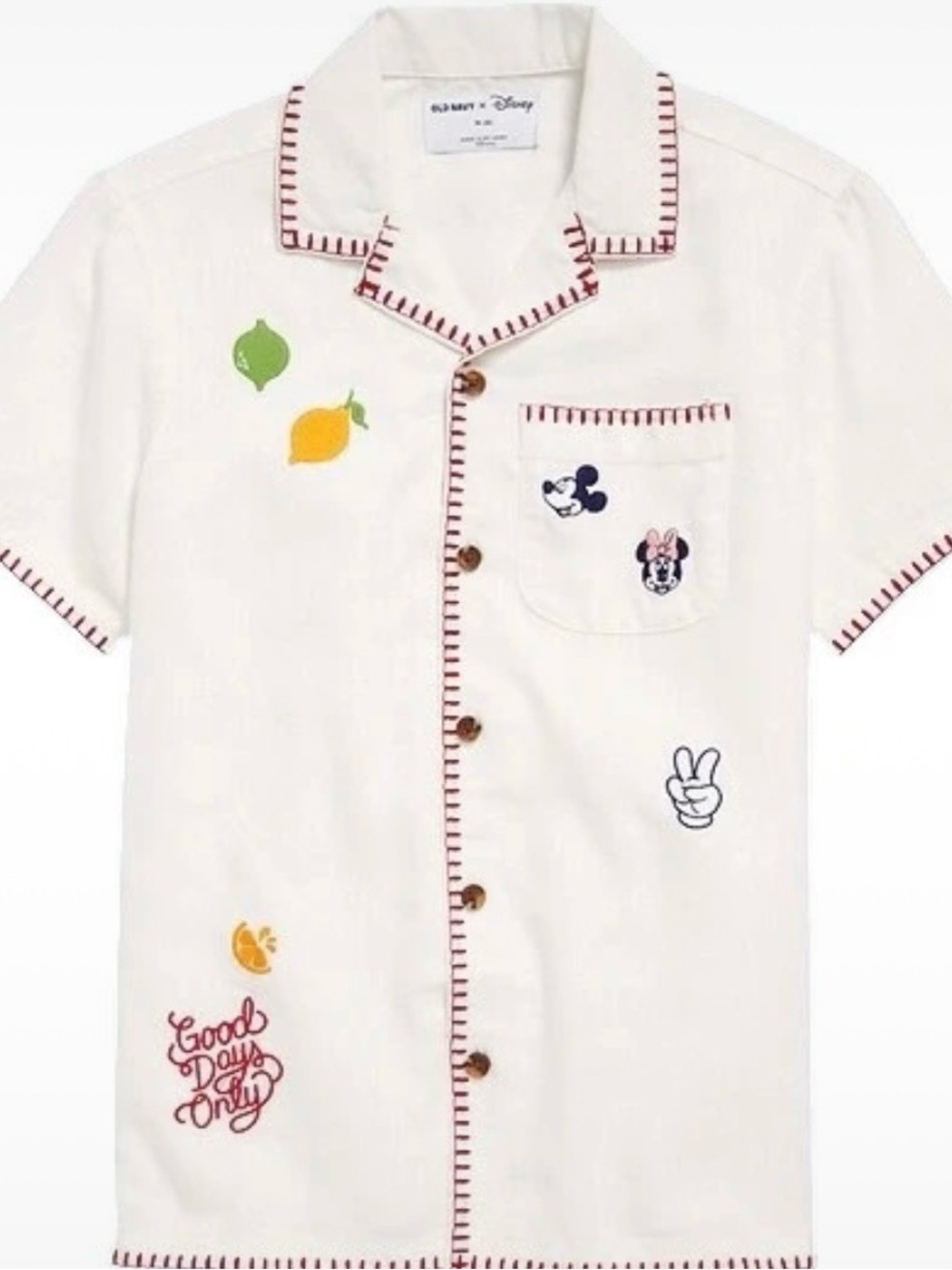Old Navy x Disney Minnie and Mickey Embroidered Linen Blend Camp Shirt 14/16